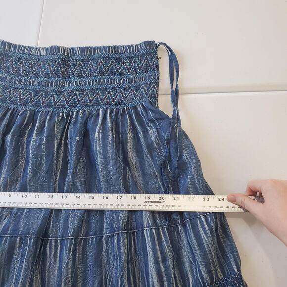 Whimsigoth Fairy Grunge Skirt Womens Large Blue Boho Tiered Maxi Smocked Waist - Picture 6 of 8